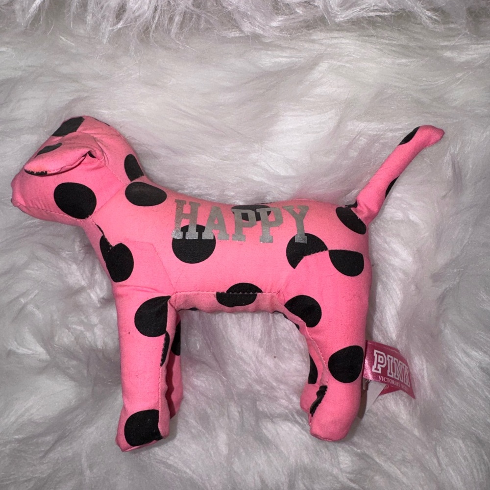 Victorias Secret Rare 2000s NWOT HTF Mini Dog Pink Black Polka Dot "HAPPY"